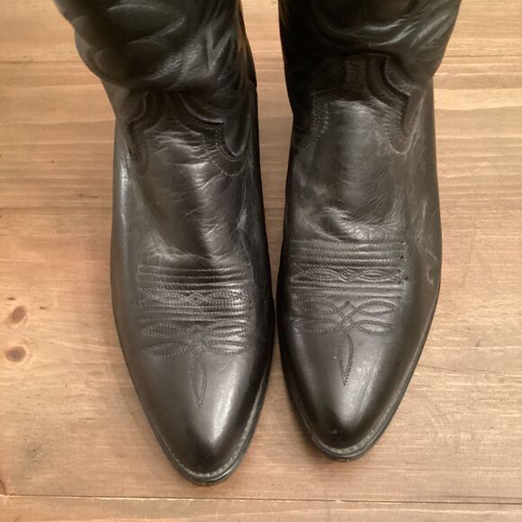 BLACK LEATHER PULL ON WESTERN COWBOY RIDING  MENS BOOTS SIZE 10 USA MADE VINTAGE - Picture 3 of 10